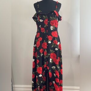 Premier Amour 8 Floral Black and Red Off‎ Shoulder High Low Dress 623